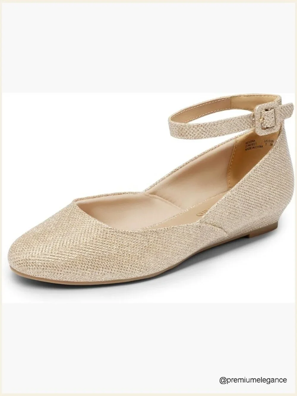 Women's Dress Ballet Flats Low Wedge Round Toe Ankle Strap Comfortable Shoes